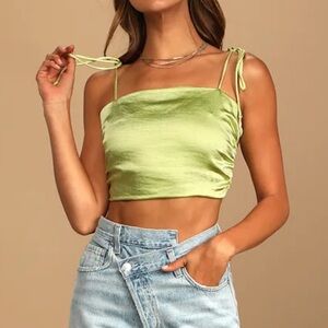 Lulus Best Idea Yet Lime Green Tie-Strap Cropped Tank Top